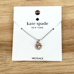 NEW Kate Spade You're A Gem Champagne Crystal Halo Pendant Necklace Silver Tone